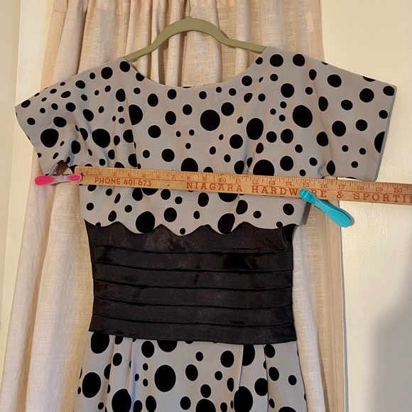 Black Grey Polk A Dot Retro Pinup Pencil Dress Bird Cage Hat Halloween Costume - Picture 6 of 16